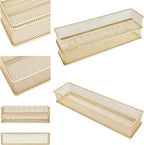 Annova Mesh Stackable Drawer Cabinet and Shelf Organizer Bins Storage Basket School Office Supply Holder Tray- Set of 2 (Gold, 3x12x2 Inch)