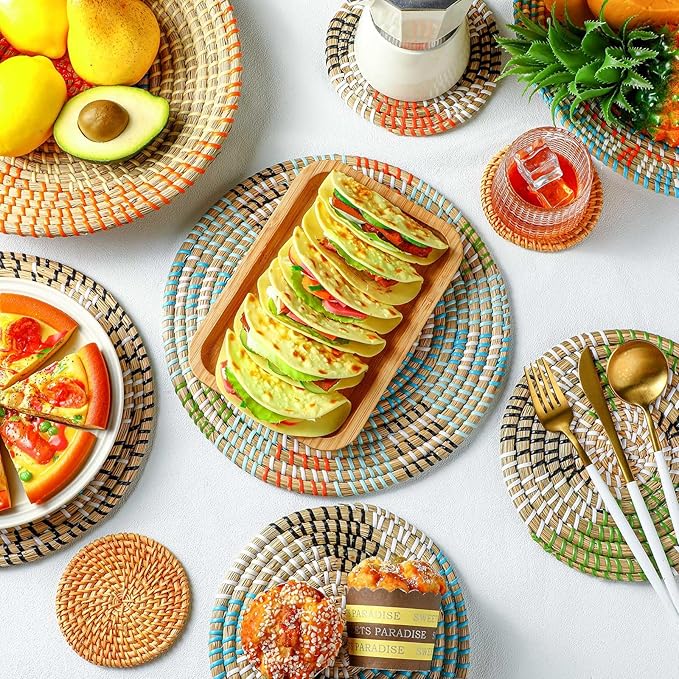 Tatuo 11 Pcs Boho Wall Basket Decor Decorative Bulrush Woven Basket Wall Decor Art Round Farmhouse Hanging Baskets for Kitchen Rustic Home Summer Decorations, Multi Sizes(Farmhouse)