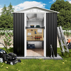 6x9FT Metal Storage Shed, Garden Tool Shed with Lockable Double Door & Sloping Roof, Outdoor Backyard Storage（Grey）