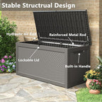 320 Gallon Outdoor Storage Box, Resin Deck Boxes Outdoor Waterproof For Patio Furniture, Garden Tools, Pool Supplies, Lockable And UV Resistant (Rattan Gray)