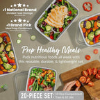 Bentgo 20-Piece Lightweight, Durable, Reusable BPA-Free 1-Compartment Containers - Microwave, Freezer, Dishwasher Safe - White