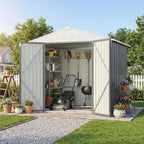 Devoko 6 x 4 FT Metal Storage Shed with Floor Frame Waterproof Garden Tool Shed with Lockable Door, Outdoor Shed Storage House for Backyard Patio Lawn, Grey