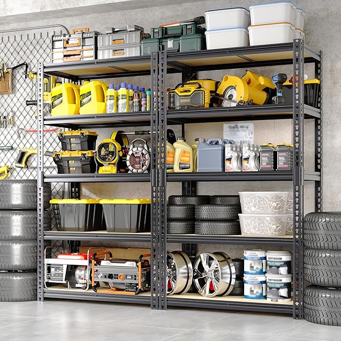 Heavy Duty Garage Storage Shelves, 3000 Lbs Capacity, 5-Tier Adjustable Storage Shelving Unit, 48" L x 24" W x 72" H Metal Shelving Racks for Kitchen Pantry Basement Bathroom Laundry