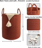 Woven Cotton Rope Laundry basket-15”X20” Laundry Hamper-Rope Storage Basket for Dirty Clothes, Toys and Blankets Perfect for Bathroom, Baby nursery and Living Room Storage (rustic)