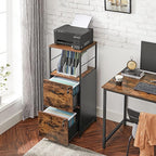 VASAGLE File Cabinet for Home Office, 2-Drawer Filing Cabinet with Lock, Open Shelf, Printer Stand, for A4 and Letter Sized Files, Adjustable Feet, Industrial, Rustic Brown and Ink Black UOFC045B01