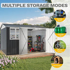 DWVO 10x10ft Large Tool Storage Shed with Window, Lockable Doors, and Sloped Roof, Oversized Steel Outdoor Storage Shed for Garden, Patio, Garage, Backyard, Lawn(Gray + White)