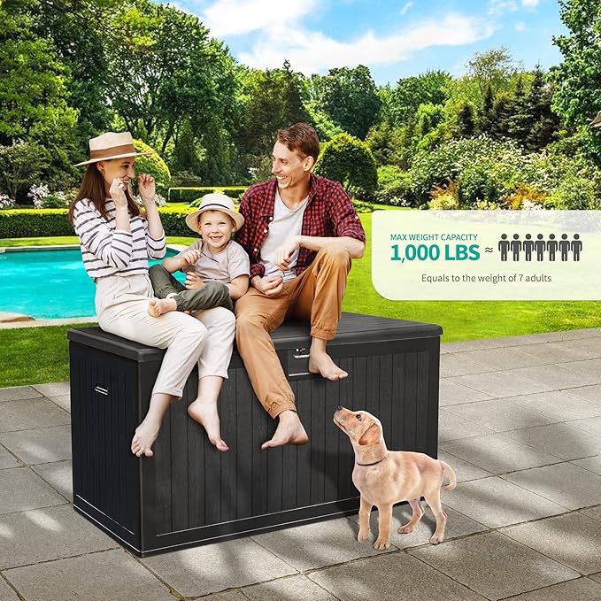 YITAHOME 230 Gallon Large Deck Box with Divider & Side Handles, Outdoor Double-Wall Storage for Patio Furniture Cushions, Garden Pool Accessories, Water Resistant & Lockable