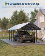 Garvee 13x26 ft Metal Carport Kit, 120° Steep-Pitch Vertical Roof for Snow Shedding, 133" High-Clearance RV & Boat Shelter, Heavy-Duty Long-Reach Car Port with Reinforced Frame