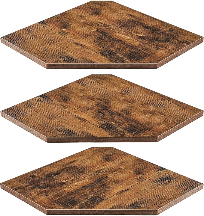 SUYU Set of 3 Floating Corner Shelves, 11.8" Rustic Wood Corner Shelf Wall Mounted, L-Shaped Corner Wall Shelf for Bathroom, Bedroom, Living Room, Kitchen, Office Organizer, Rustic Brown