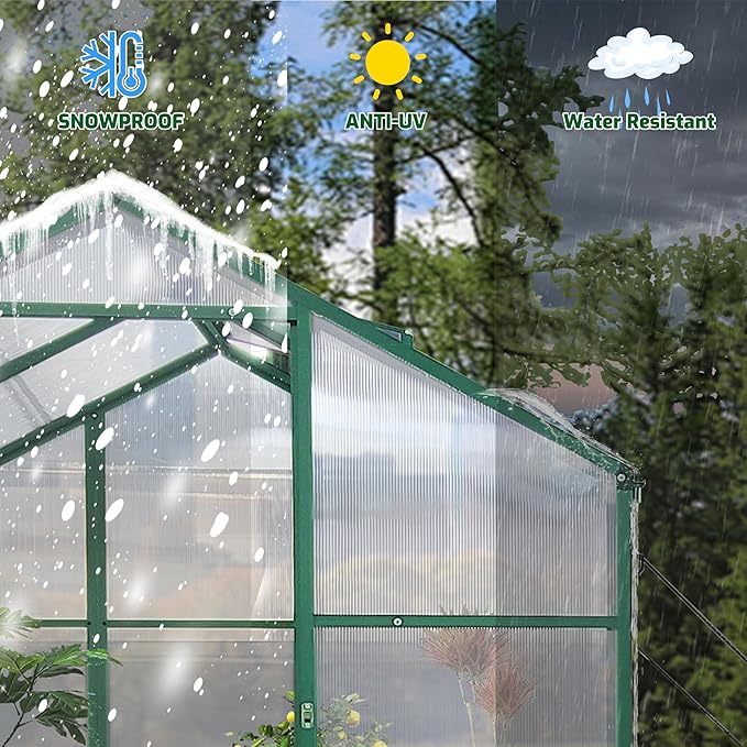 6x4 FT Outdoor Greenhouse, Polycarbonate Raised Base Greenhouses with Heavy-Duty Aluminum Walk-in Green House for Outdoor, Backyard, Patio (6x4 FT)