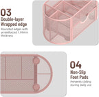 SUPEASY Mesh Desk Organizer, Desk Accessories & Workspace Organizers with Drawers, Pencil Holder for Desk with 9 Compartments for Office Suppliess, 8.6 x 4.3 x 4.1 Inch, Pink