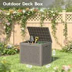 35 Gallon Outdoor Storage Box, Resin Deck Boxes Outdoor Waterproof For Patio Furniture, Garden Tools, Pool Supplies, Lockable And UV Resistant (Rattan Gray)