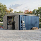 10X12 FT Storage Shed，Lockable Gable Roof Garden Shed with Grid Window, All-Weather Resistant Storage Unit for Bikes, Ladders, Patio Supplies & Garden Essentials