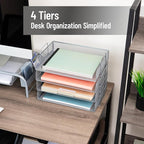 Mind Reader Stackable Paper Tray, Desktop Organizer, File Storage, Office, Metal Mesh, 4 Pcs., Silver