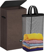 Laundry Hamper with Lid, Reinforced Sturdy Clothes Hamper with Anti-Puncture Base, Large Collapsible Laundry Basket with Removable Liner Bag, Tall Dirty Clothes Bin for Family, 100L Chocolate