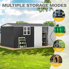 DWVO 12x8ft Metal Outdoor Storage Shed with Window, Lockable Tool Storage Sheds, Oversized Steel Garden Sheds with Sloped Roof for Backyard, Patio, Garage, Lawn, Gray & White