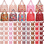 Paterr 50 Pack Reusable Foldable Grocery Bags 10 Patterns Bulk Shopping Totes Pocket Size Bags for Supermarket