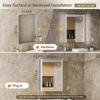 24x32 LED Bathroom Medicine Cabinet Mirror with Smart Night Lamp, Surface or Recessed Fogless Lighted Medicine Cabinet Mirror with Outlet &Clock,Built-in Sensor Light& Soft-Close Right-Hinge