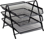 Mind Reader 3-Tier Paper Tray, Desktop Organizer, File Storage, Workspace, Office, Metal Mesh, 11.75"L x 13.75"W x 10"H, Black