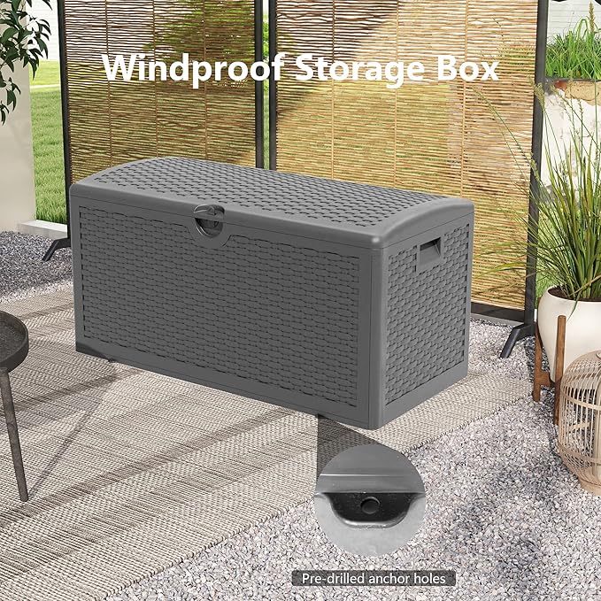 90 Gallon Resin Deck Box, Waterproof Outdoor Storage Bin for Patio, Poolside, and Garden, Lockable & UV-Resistant, Ideal for Small Spaces, Black
