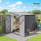 Outsunny 4.6' x 9' Steel Outdoor Storage Shed, Waterproof Lean to Shed, Metal Garden Tool House with Foundation Kit, Lockable Doors, Gloves and 2 Air Vents for Backyard, Patio, Lawn, Gray