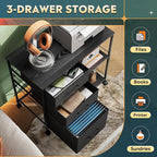 DEVAISE 3 Drawer Mobile File Cabinet, Rolling Printer Stand with Open Storage Shelf, Fabric Lateral Filing Cabinet fits A4 or Letter Size for Home Office, Black