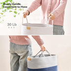 Laundry Hamper 62L,Large Laundry Basket for Clothes,Decorative Storage Basket for Blankets,Cotton Rope Woven basket for bedroom,Navy Blue