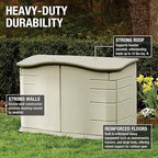 Rubbermaid Small Horizontal Resin Outdoor Storage Shed With Floor (4.5 x 3 Ft) Weather Resistant, Beige/Brown, Organization for Home/Backyard/Pool Chemicals/Toys/Garden Tools/Porch/Patio Cushions