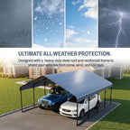12x20 ft Metal Carport & Portable Garage, Heavy Duty with Galvanized Steel Roof & Frame - Large Tall Carports Canopy for Snow, Grey for Outdoor Garages