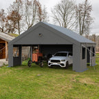 Carports Canopy Heavy Duty, Portable Garage with Sidewalls and Side Doors (20x20, Grey)