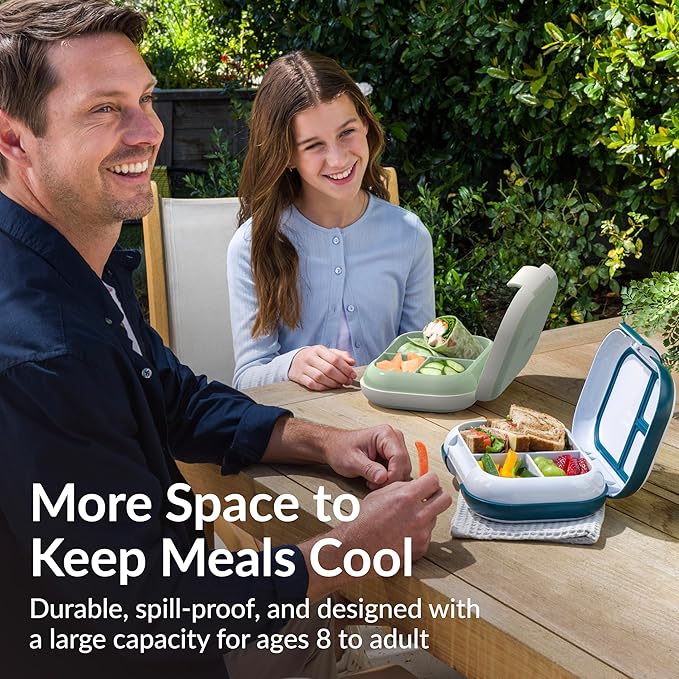 Bentgo Chill Max Leak-Proof XL Lunch Box - Included Ice Pack Keeps Food Cold; 5-Cup Capacity for Adults & Ages 8+, 3 or 4 Compartment Bento Box, BPA-Free, Dishwasher Safe (Clay Green & Gray)