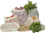 Reusable Mesh Vegetable Bags of 100% Organic Cotton - 6 Pieces Perfect Net Produce Bags - Eco-friendly, Bio-degradable & Washable Fruit, Vegetable & Produce Sacks (3 Medium, 3 Small)