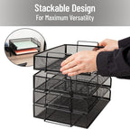 Mind Reader Stackable Paper Tray, Desktop Organizer, File Storage, Office, Metal Mesh, 4 Pcs., Black
