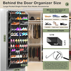 10-Tier Over the Door Shoe Organizer, 20 Pockets Holds 20-30 Pairs, Heavy-Duty Oxford Fabric with Hexagon Mesh for Boots & Sneakers-Black