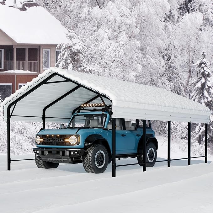 Nuturelly 12x20 FT Metal Carport, Heavy Duty Carport Canopy with Enhanced Base, Outdoor Car Shelter with Galvanized Steel Roof and Frame Garage for Truck, SUV, Boat(White)