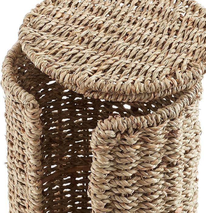Casafield Free Standing Toilet Paper Storage Roll Holder with Lid - Natural, Fits 3 Rolls, Seagrass Bath Tissue Organizer for Bathroom