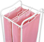 Simple Houseware 2-Bag Heavy Duty Rolling Laundry Sorter Cart, White/Pink – 2 Section Removable Bags and Lockable Wheels for Laundry Room Organization