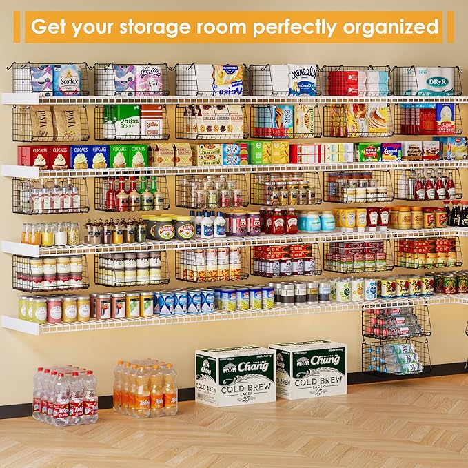 3-Pack Under Shelf Hanging Baskets - Space Saving Pantry Shelf Organizer with 360° Rotating Hooks for Kitchen Storage, Foldable Small Space Solutions for Pantry Utility Closet Garage, Black