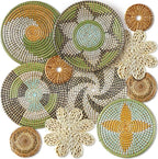 Tatuo 11 Pcs Boho Wall Basket Decor Decorative Bulrush Woven Basket Wall Decor Art Round Farmhouse Hanging Baskets for Kitchen Rustic Home Summer Decorations, Multi Sizes(Stylish)