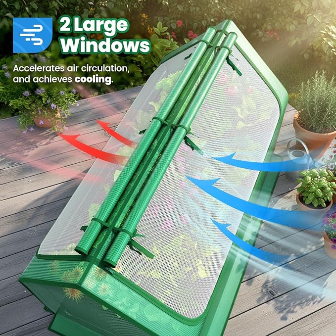 Quictent 6x3x1ft Galvanized Raised Garden Bed with Cover Metal Planter Bottomless Box w/ 2 Large Screen Windows Mini Greenhouse 20pcs T-Tags 1 Pair Gloves Outdoor Growing Vegetables (Green)