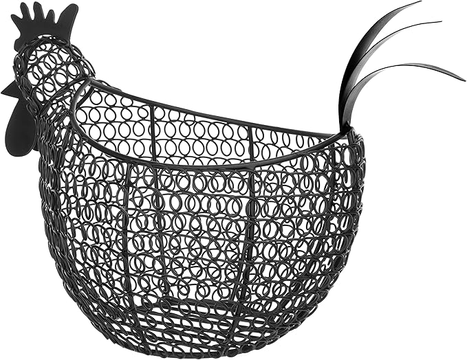 MyGift Egg Holder Countertop, Chicken Shaped Wire Egg Gathering Basket, Farmhouse Home Decor Display Storage Collecting Basket, Black