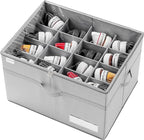 LUVHOMEE Shoe Organizer for Closet, Fits 16 Pairs, Large Shoe Box Storage Containers, Clear Foldable Shoe Storage Bins w/Bottom Support, Space Saving Shoes Holder w/Reinforced Handles, Gray