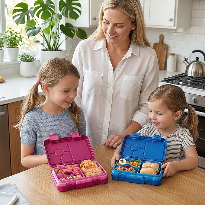 Bento Lunch Box for Kids, 6 Compartments BPA Free, Dishwasher Safe Back to School Snack Bento Lunch Containers Boxes, Ideal Portion Sizes for On-the-Go Meal, Ages 3+, School, Blue