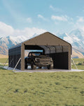 Garvee 12x20x9 ft Metal Carport Enclosed, Car Ports with Heavy Duty 220 g Tarp Gable End Doors and Sidewalls, All-Weather Carport for Full-Size Pickup Trucks, Bass Boats, and Tractors