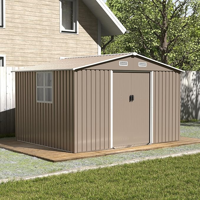 Kullavik 10FT x 8FT Outdoor Storage Shed with Window and Lockable Doors,Waterproof Metal Garden Tool Shed,Galvanized Steel shed for Backyard,Garden,Patio