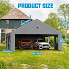 Carports Canopy Heavy Duty, Portable Garage with Sidewalls and Side Doors (20x20, Grey)