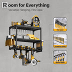 Power Tool Organizer Wall Mount, 3 Layers Storage Rack with 4 Drill Holders, Garage Storage Rack for Handheld, Metal Tool Shelf Utility Rack for Cordless Power Tools, Suitable for Giving men