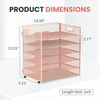 Daltack 6 Tier Paper Organizer for Desk, Paper Letter Tray Organizer for Desks, Mesh Desk File Organizers with Handle for Office, Home, School, Rose Gold