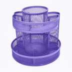 Annova Mesh Desk Organizer Rotate with 5 Compartments Round Spinning Tidy Candy/Pen Holder Desk Accessories Office, Art Supply, Storage, Classroom, Home (Purple)