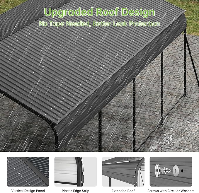 12x20FT Metal Carport, Heavy Duty Frame with Updated Galvanized Steel Roof, Enhanced Base, Outdoor Garage Car Storage Shelter for Cars, Boats, Tools, Party